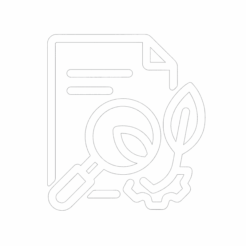 Environmental consultancy icon showing a document with magnifying glass and leaf – Ecosafe Environmental Services Saudi Arabia