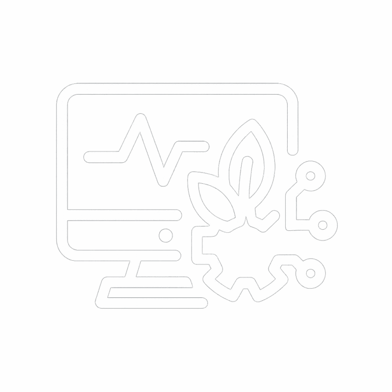 Digital Environmental Monitoring icon showing a computer screen with leaf and gear – Ecosafe Environmental Services Saudi Arabia