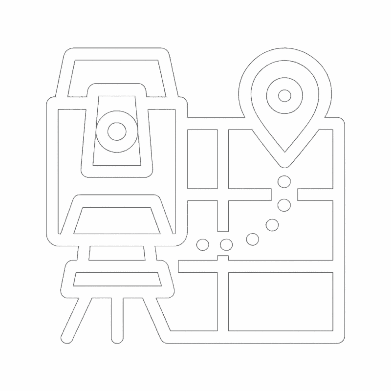 Precision and accuracy icon showing a total station with a laser target on a grid – Ecosafe Surveying & Drone Services Saudi Arabia