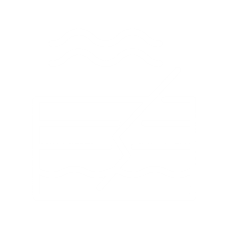 Bold white line icon showing geophones and seismic wave refraction through ground layers, representing Ecosafe’s Seismic Refraction & MASW geophysical services.
