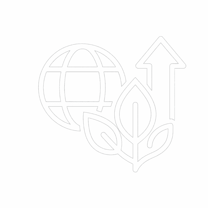 Sustainability and green solutions icon showing a globe surrounded by leaves and an upward arrow – Ecosafe Environmental Services Saudi Arabia