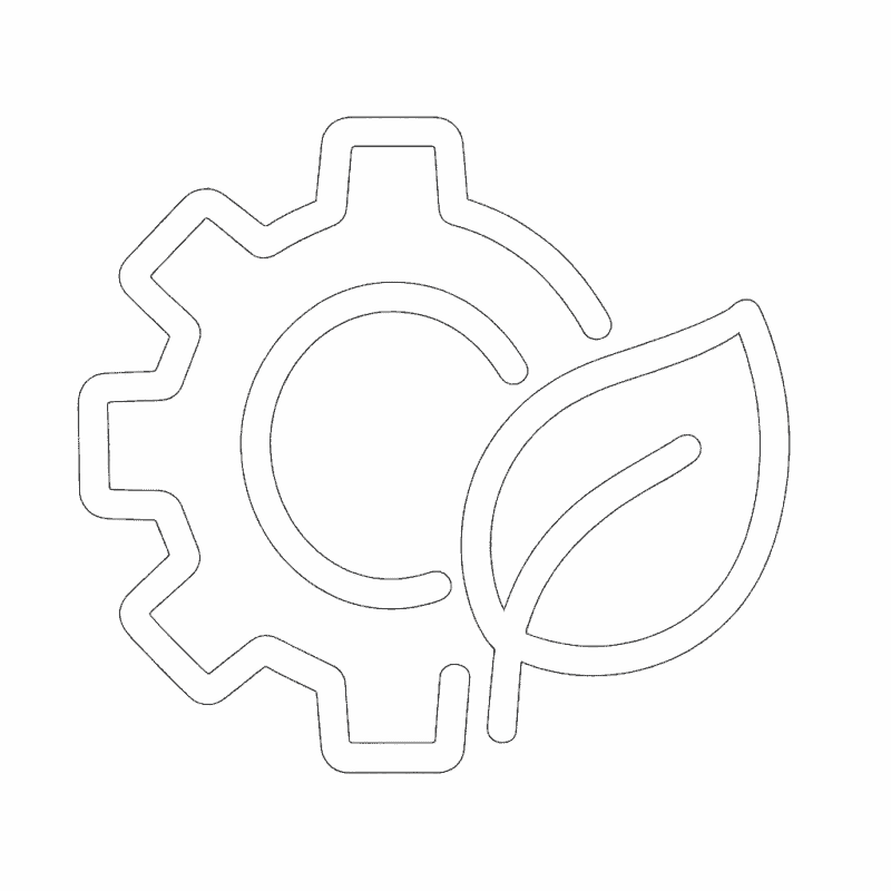 Technical expertise icon showing a gear with a leaf – Ecosafe Environmental Engineering Saudi Arabia