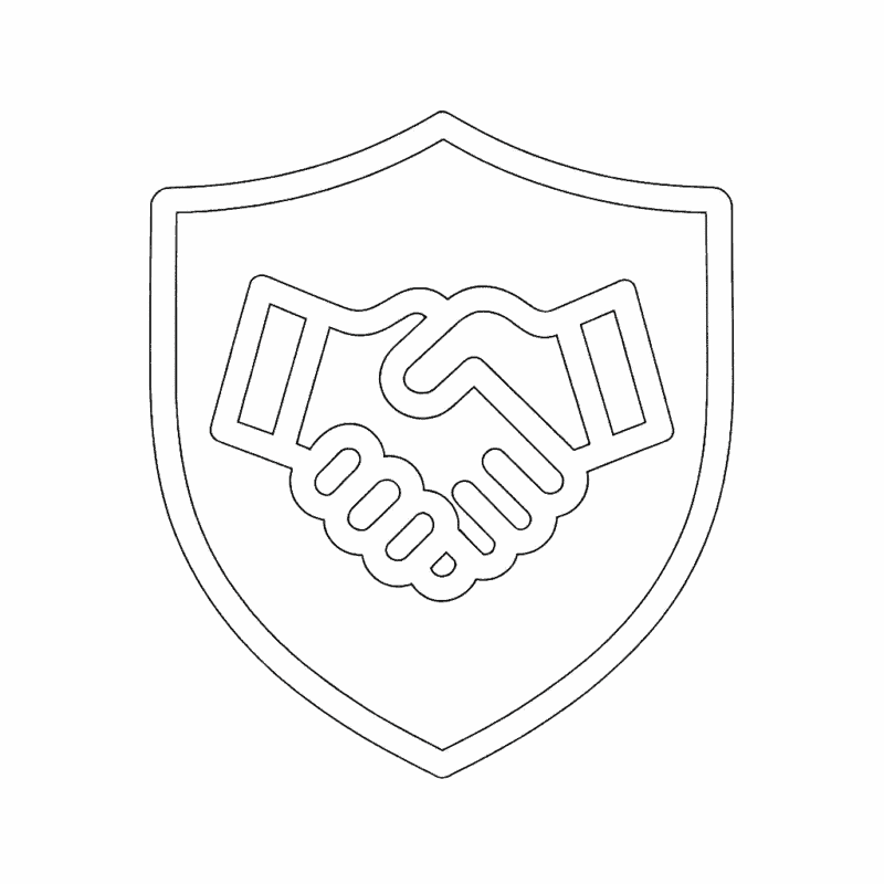 Trusted environmental partner icon showing a handshake inside a shield – Ecosafe Environmental Services Saudi Arabia