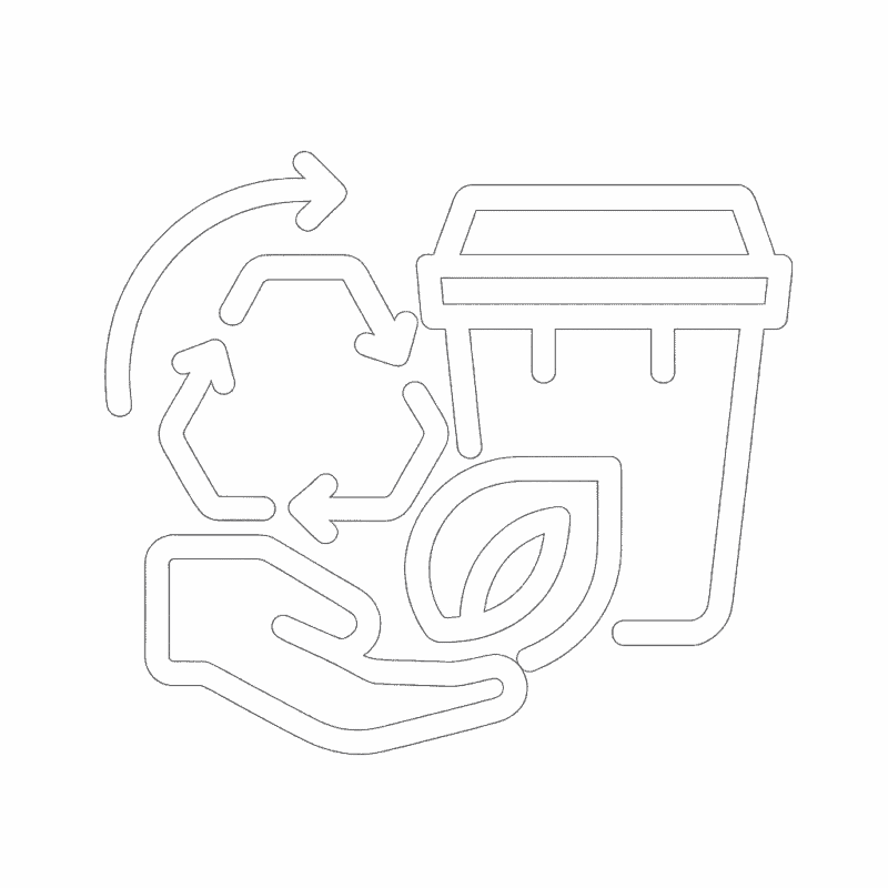 Waste management icon showing a recycling bin with circular arrows and a leaf – Ecosafe Environmental Services Saudi Arabia